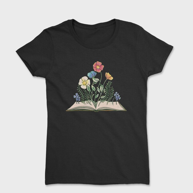 Book With Flowers Watercolor, Tricou Femei