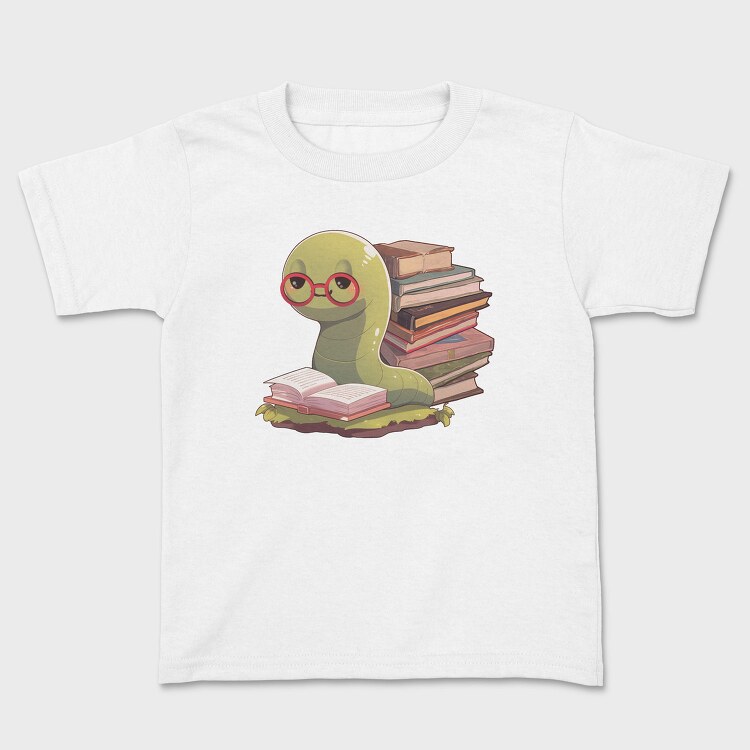 Bookworm With Glasses Worm Reading, Tricou Copii