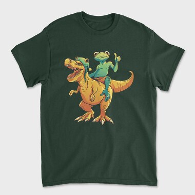 Frog Riding A T Rex Dino Trex, Tricou Barbati (Unisex)