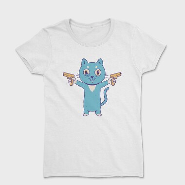 Cartoon Cat With Guns Pew Pew, Tricou Femei
