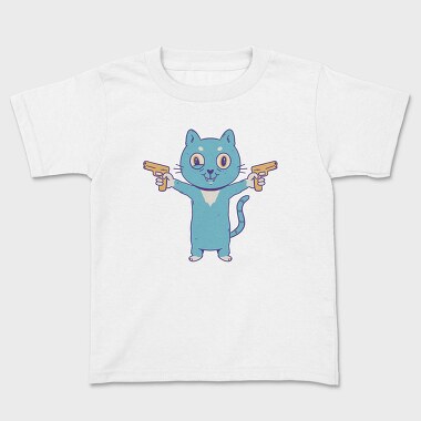 Cartoon Cat With Guns Pew Pew, Tricou Copii