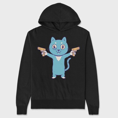 Cartoon Cat With Guns Pew Pew, Hanorac Oversize Barbati (Unisex)