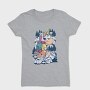 Cartoon Unicorn Hiking Pee On Mountain, Tricou Femei