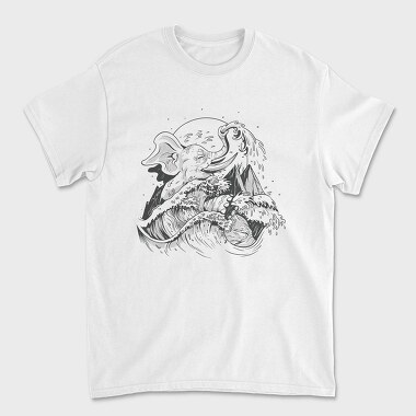 Elephant And Wave Hand Drawn Ukiyo, Tricou Barbati (Unisex)