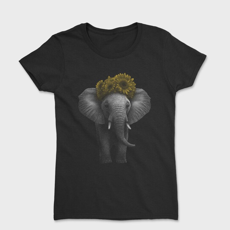 Elephant With Sunflowers Cute, Tricou Femei