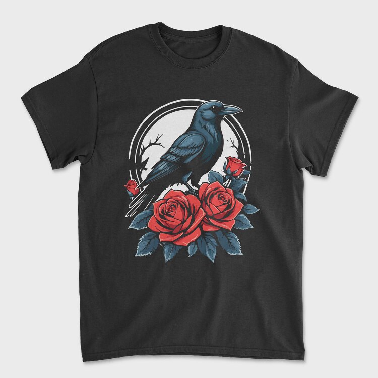 Enigmatic Crow And Roses, Tricou Barbati (Unisex)