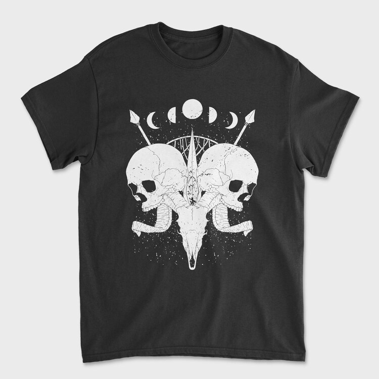 Esoteric Skulls Ram Human Moon Phases, Tricou Barbati (Unisex)