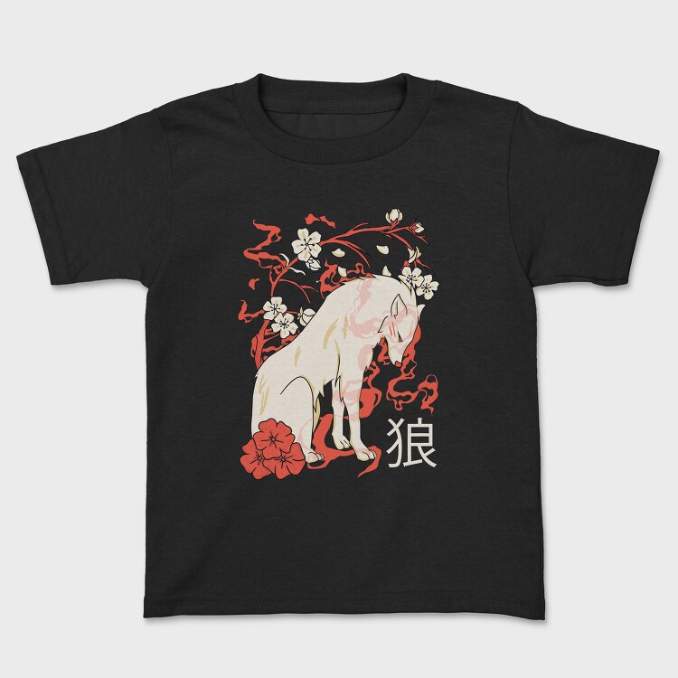 Japanese Wolf Floral, Tricou Copii