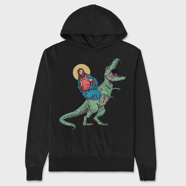 Jesus And T Rex Funny, Hanorac Oversize Barbati (Unisex)