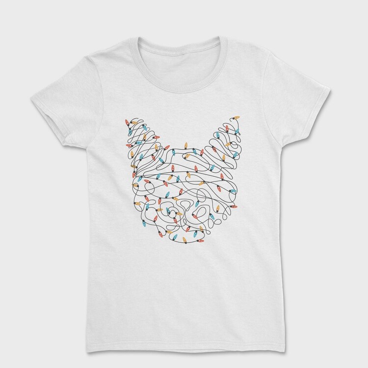 Cat Christmas Lights Silhouette With, Tricou Femei