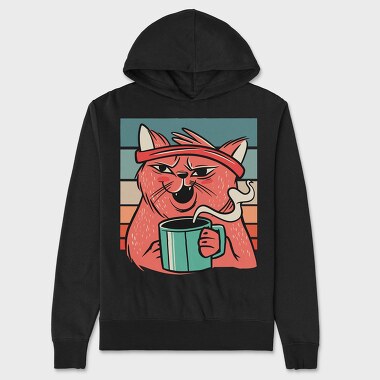 Cat Drinking Coffee (2), Hanorac Oversize Barbati (Unisex)