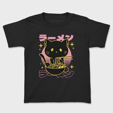 Cat Eating Ramen Food Retro, Tricou Copii