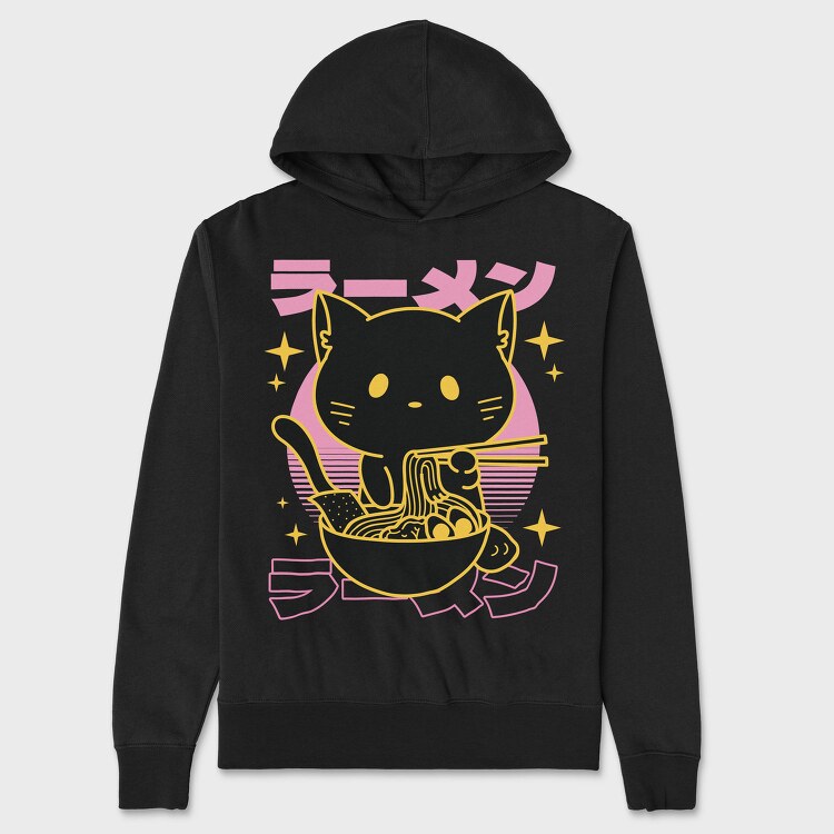 Cat Eating Ramen Food Retro, Hanorac Oversize Barbati (Unisex)