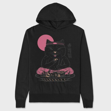 Cat Eating Sushi Sushi, Hanorac Oversize Barbati (Unisex)