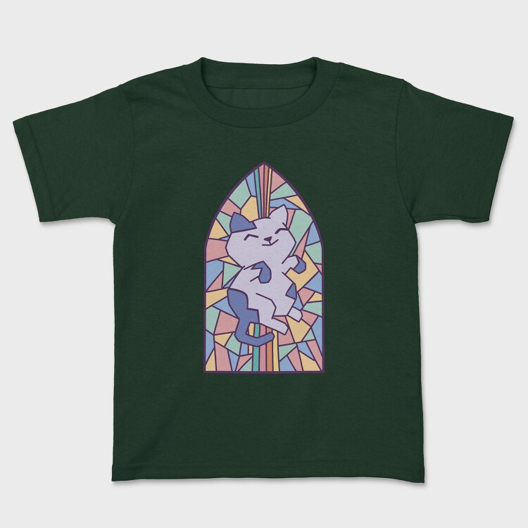 Cat In Church Window Style Py, Tricou Copii