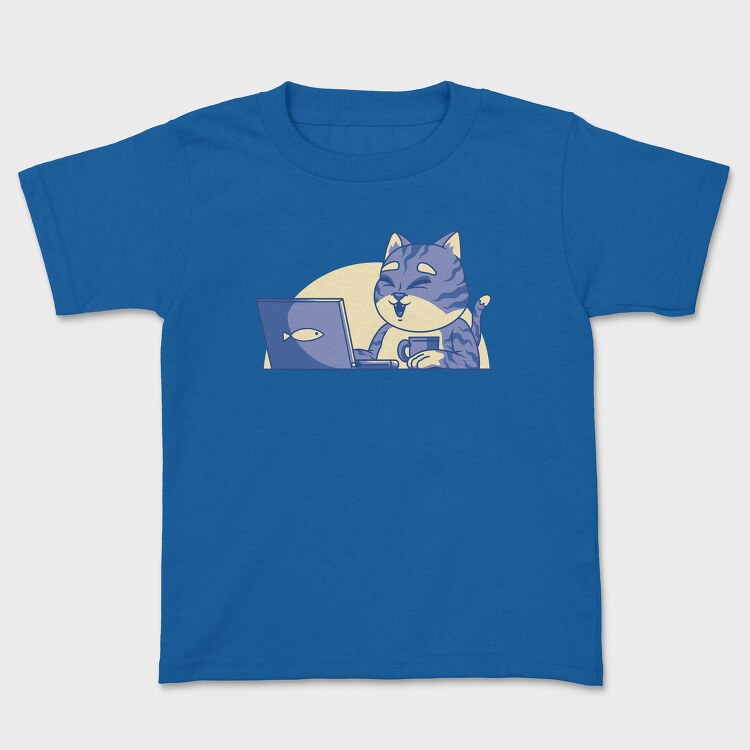 Cat In Front Of Computer, Tricou Copii