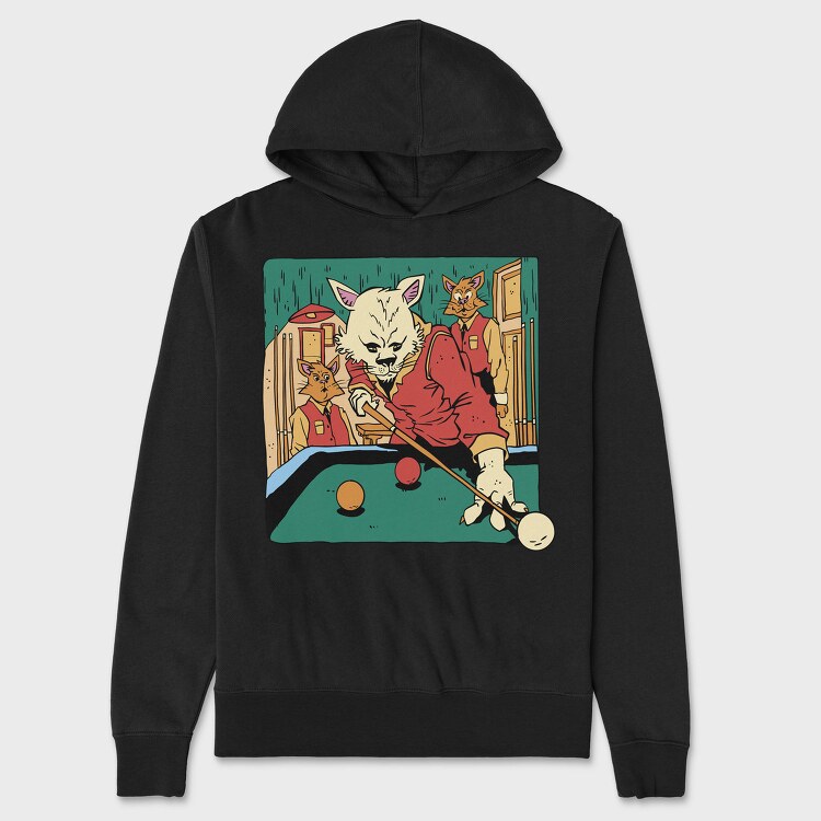 Cat Playing Billiards Biliard, Hanorac Oversize Barbati (Unisex)