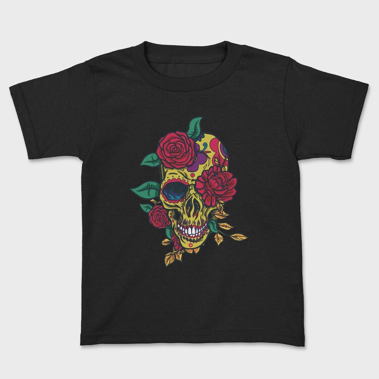 Day Of The Dead Skull With Roses, Tricou Copii