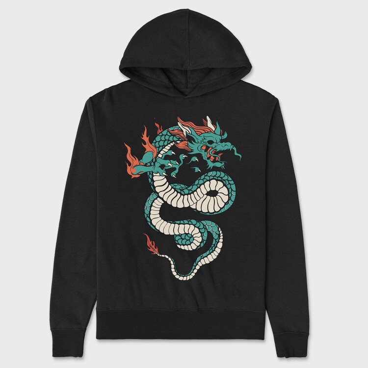 Fire Flames Dragon, Hanorac Oversize Barbati (Unisex)
