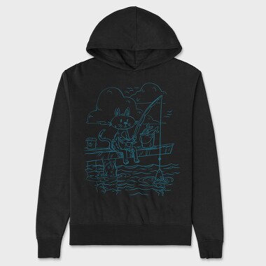 Fishing Cat Doodle, Hanorac Oversize Barbati (Unisex)