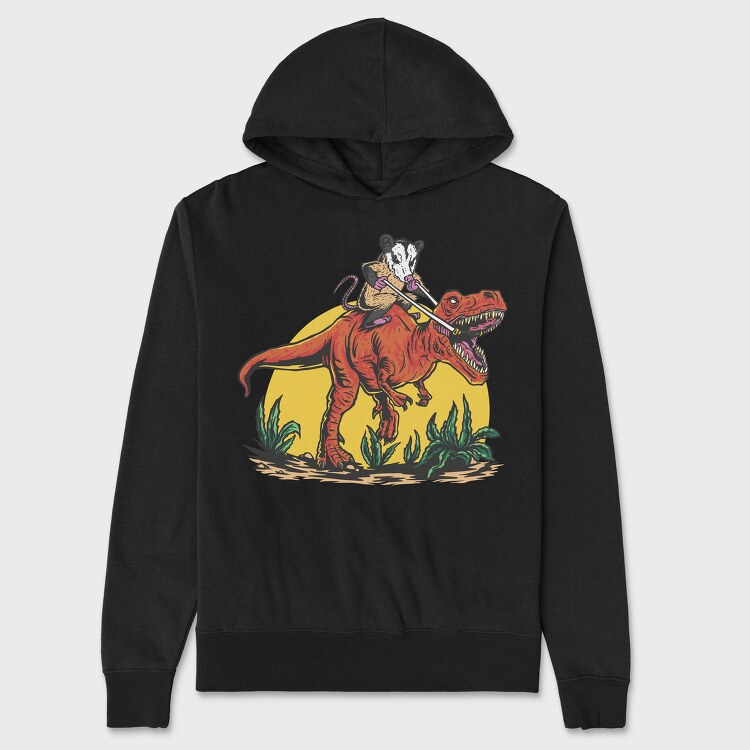 Opossum Riding T Rex Dinosaur, Hanorac Oversize Barbati (Unisex)