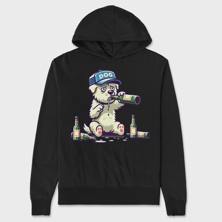 Dog Drinking Beer, Hanorac Oversize Barbati (Unisex)