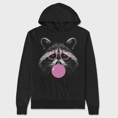 Funny Raccoon With Bubblegum And Glasses, Hanorac Oversize Barbati (Unisex)