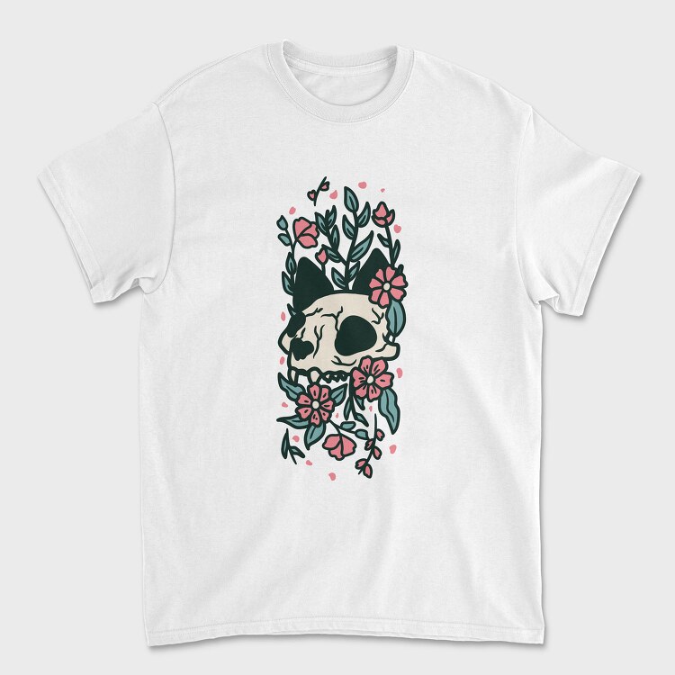 Floral Cat Skull Flowers, Tricou Barbati (Unisex)