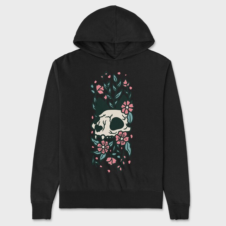 Floral Cat Skull Flowers, Hanorac Oversize Barbati (Unisex)
