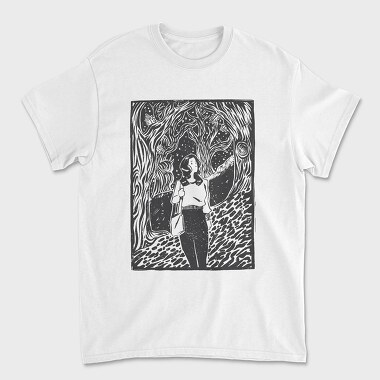Girl Walking On Magical Forest Lino Art, Tricou Barbati (Unisex)