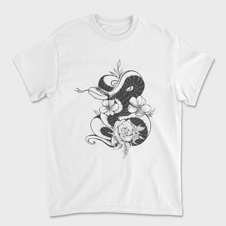 Snake And Flowers Tattoo, Tricou Barbati (Unisex)
