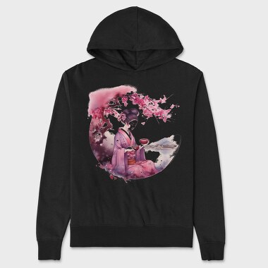 Geisha With Sakura Tea, Hanorac Oversize Barbati (Unisex)