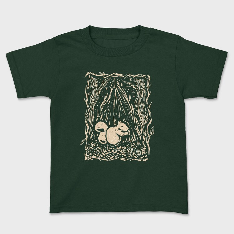 Squirrel Animal In Forest Lino Art, Tricou Copii