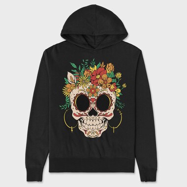 Sugar Skull And Flowers Traditional, Hanorac Oversize Barbati (Unisex)