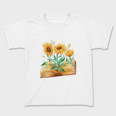 Sunflowers Coming Out Of Book Watercolor, Tricou Copii