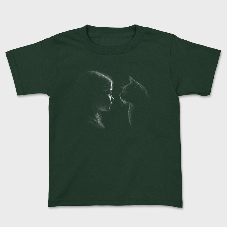 Girl And A Cat Silhouette, Tricou Copii