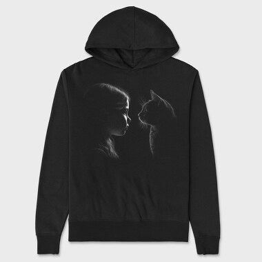 Girl And A Cat Silhouette, Hanorac Oversize Barbati (Unisex)
