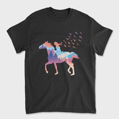 Girl And Horse Forest Winter Landscape, Tricou Barbati (Unisex)