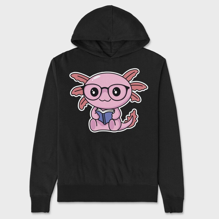 Kawaii Axolotl Reading, Hanorac Oversize Barbati (Unisex)