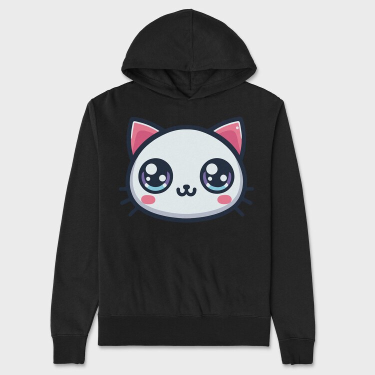 Kawaii Cute Cat Face, Hanorac Oversize Barbati (Unisex)
