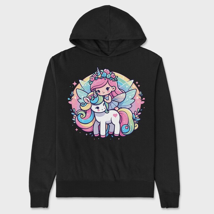 Kawaii Fairy Riding Unicorn, Hanorac Oversize Barbati (Unisex)