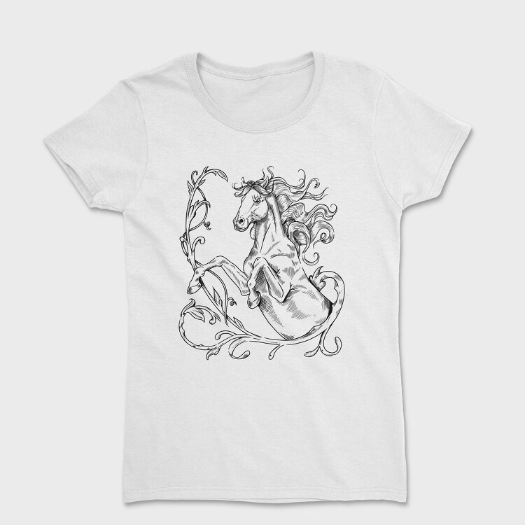 Hand Drawn Antique Horse Animal, Tricou Femei