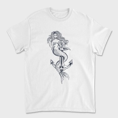 Hand Drawn Mermaid Siren And Anchor, Tricou Barbati (Unisex)