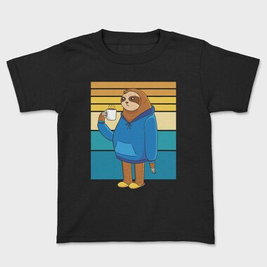 Tired Sloth Drinking Coffee Lazy Retro Sunset, Tricou Copii