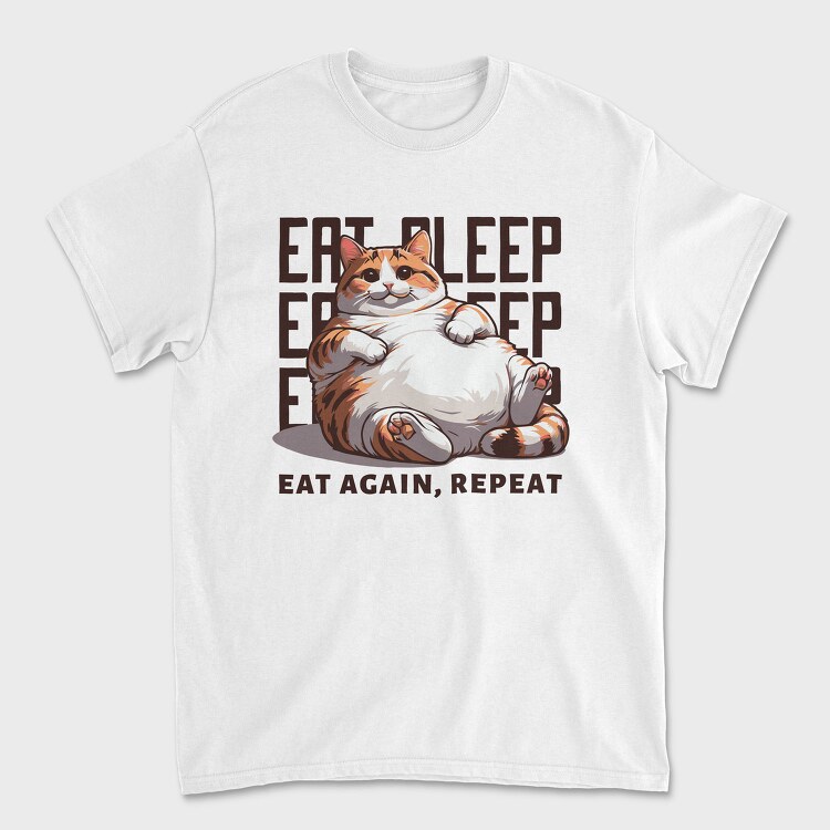 Lazy Cat Quote Eat Sleep Repeat, Tricou Barbati (Unisex)