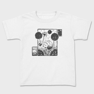 Hedgehog With Dandelions Lino Art, Tricou Copii