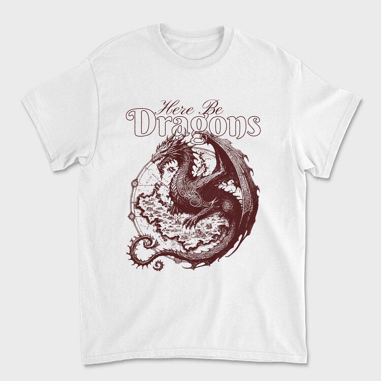 Here Be Dragons Fantasy, Tricou Barbati (Unisex)