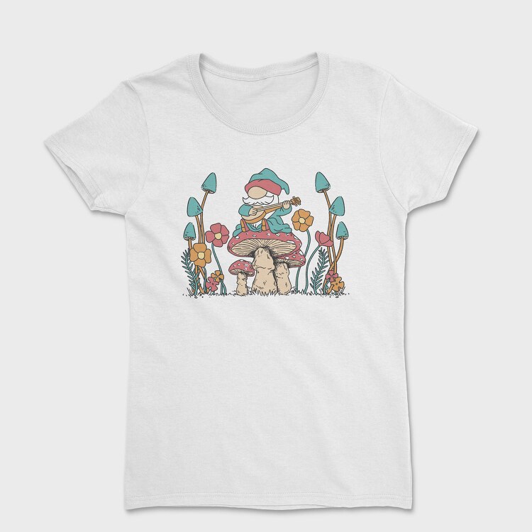 Hippie Gnome On Mushroom Banjo Cottagecore, Tricou Femei
