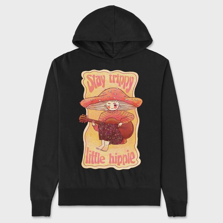Hippie Mushroom Playing Guitar Stay Trippy, Hanorac Oversize Barbati (Unisex)