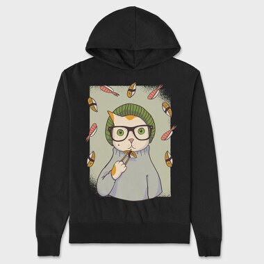 Hipster Sushi Cat, Hanorac Oversize Barbati (Unisex)
